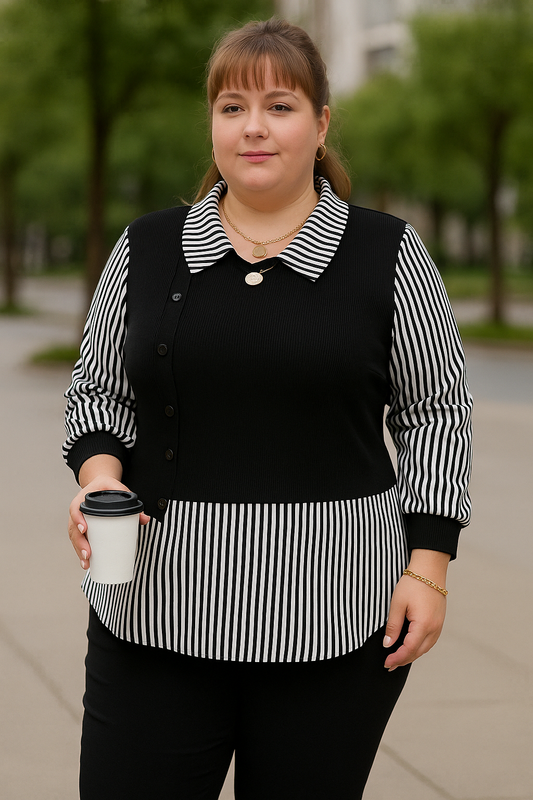 Čiernobiela elegantná tunika s prúžkami
