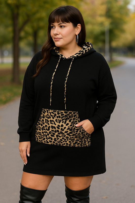 Dlhá čierna mikina LEOPARD