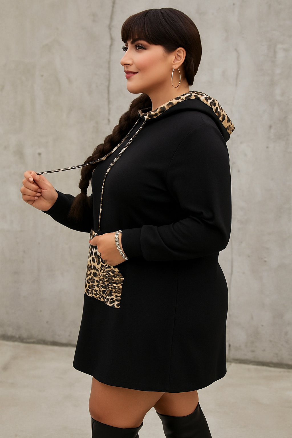 Dlhá čierna mikina LEOPARD